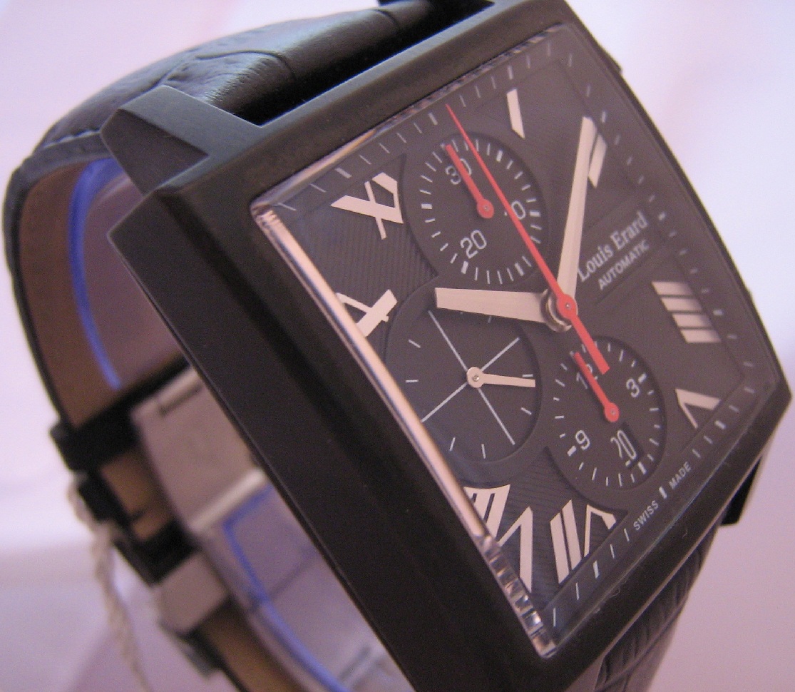 Louis Erard La Carree Automatic Chronograph, Black Dial With Leather Strap