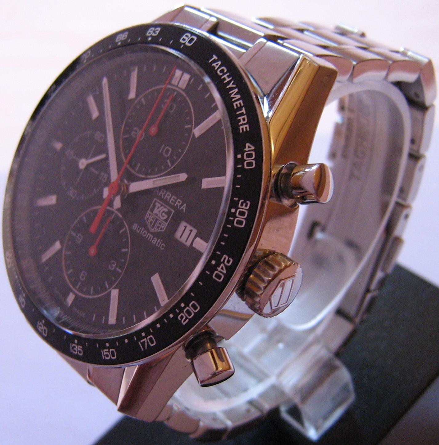 Used Tag Heuer Carrera Chronograph, Black Dial With Stainless Steel Bracelet