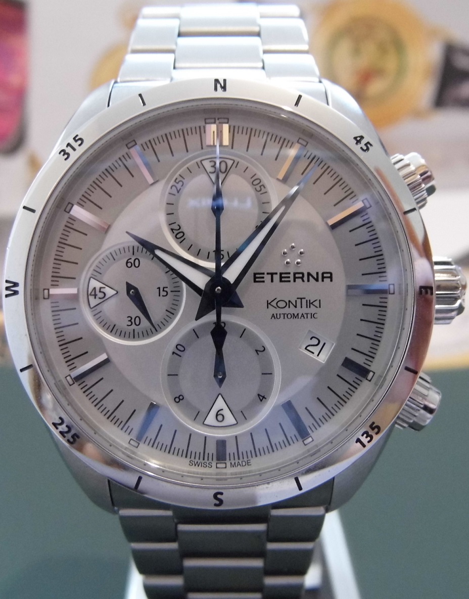 Eterna Kontiki Automatic Chronograph, Silver Dial, Bracelet