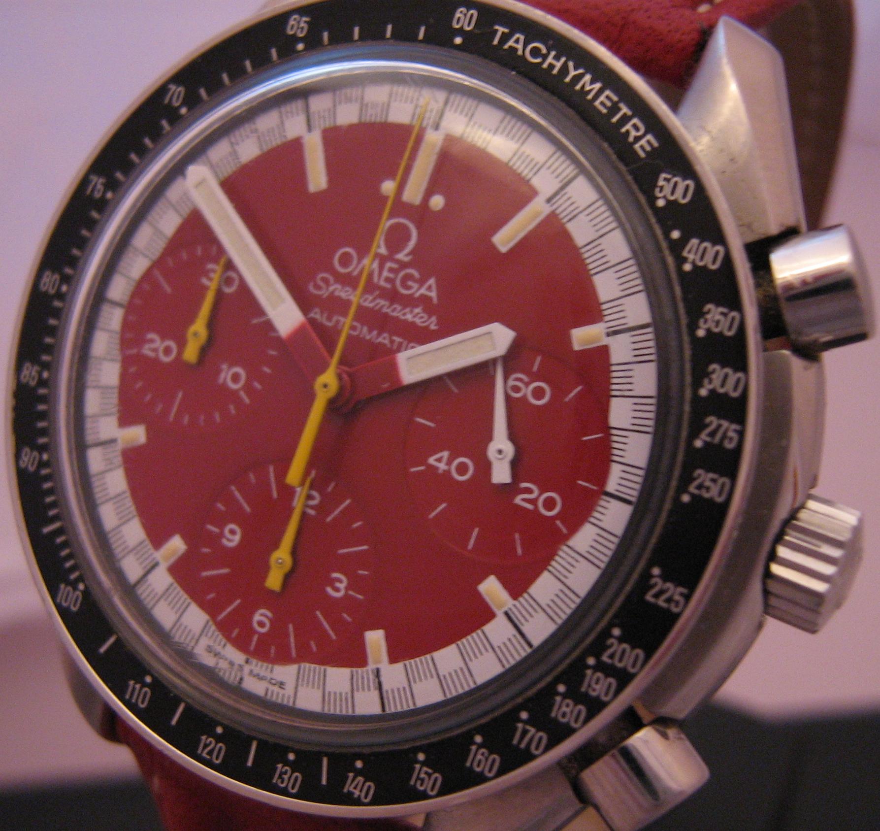 Omega Speedmaster Schumacher, Red Dial With Red Leather Strap