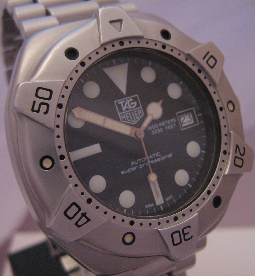 Tag Heuer Super Professional, Black Dial, Steel Bracelet