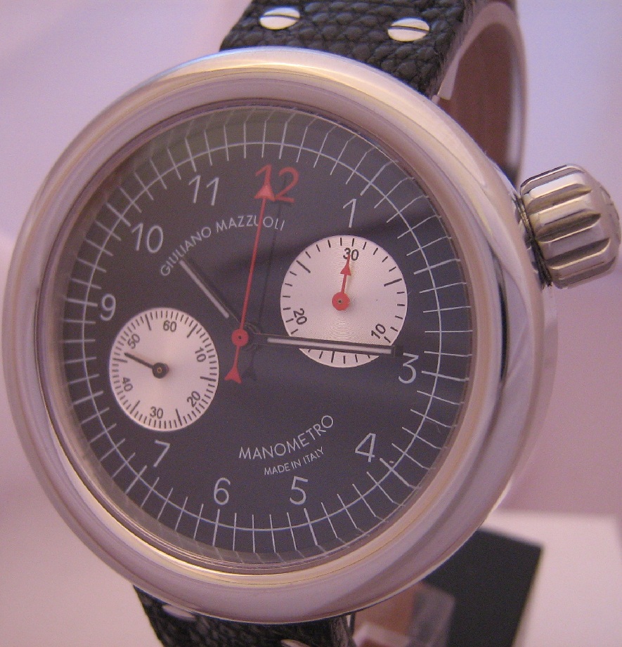 Giuliano Mazzuoli Manometro Chronograph, Black Dial, Leather Strap