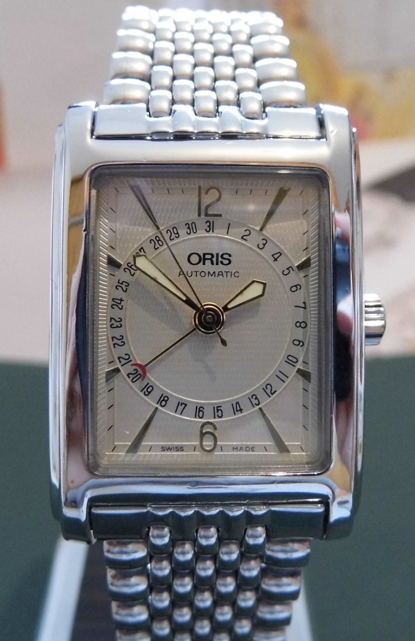 Oris Rectangular Pointer Date, Silver Dial, Stainless Steel Bracelet