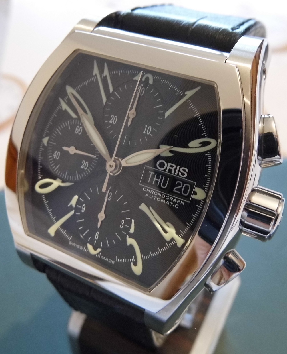 Oris Miles Chronograph, Black Dial, Leather Strap