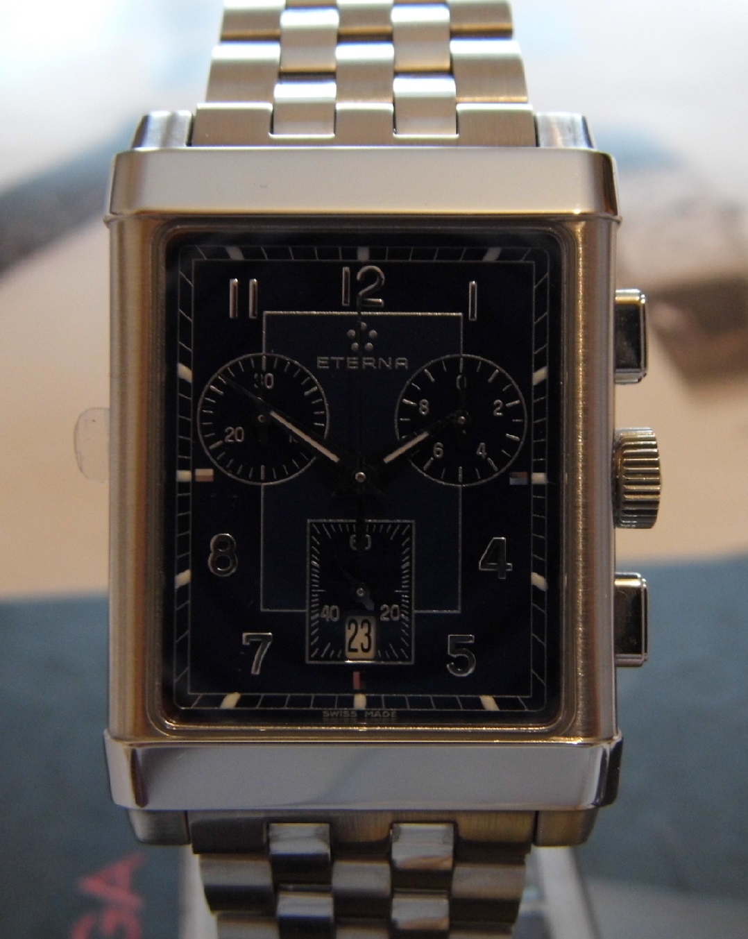 Eterna Heritage 1935 Chronograph, Black Dial, Steel Bracelet