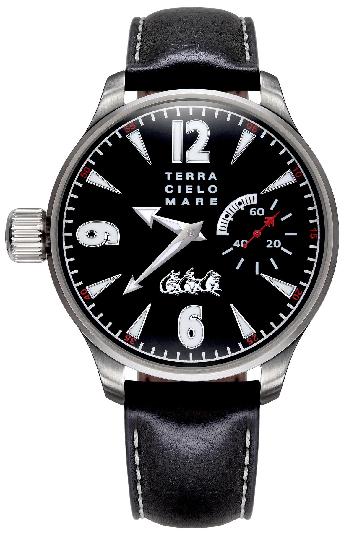 Mancino Sorci Verde Hand Winding Watch, Black Dial With Leather Strap 