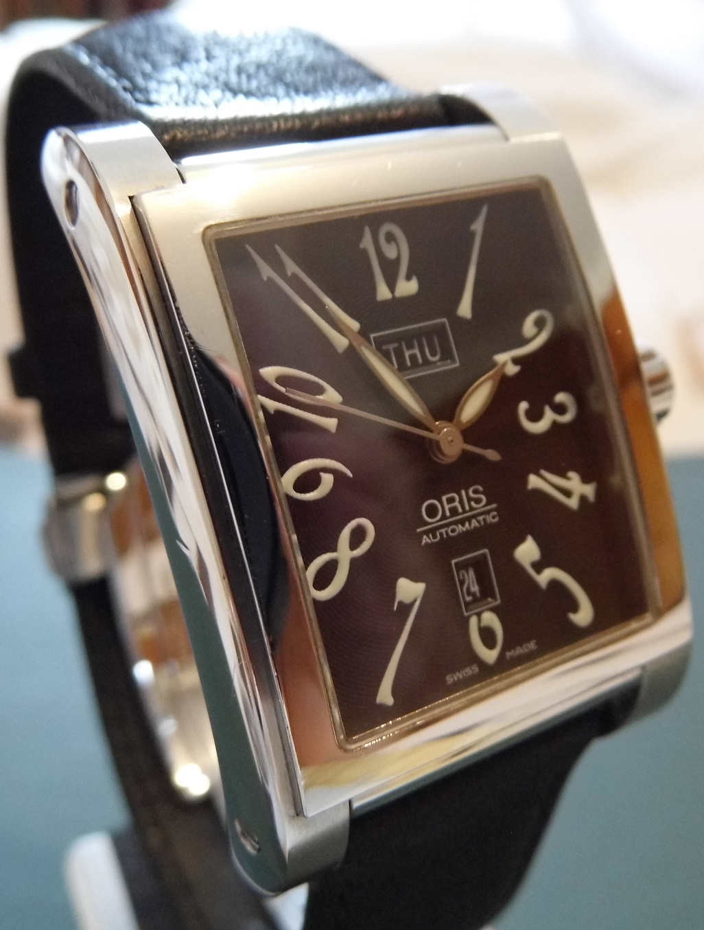 Oris Miles Day Date Watch, Black Dial With Leather Strap