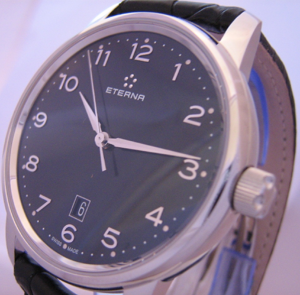 Eterna Soleure Automatic Watch, Black Dial With Leather Strap