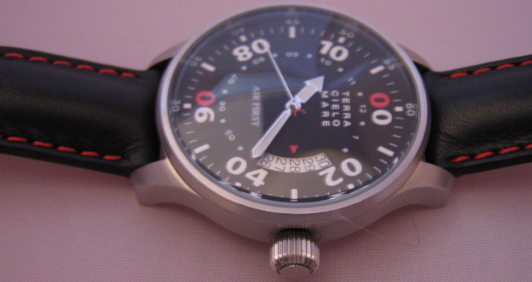 Vertical Date Automatic Watch, Black Dial With Leather Strap