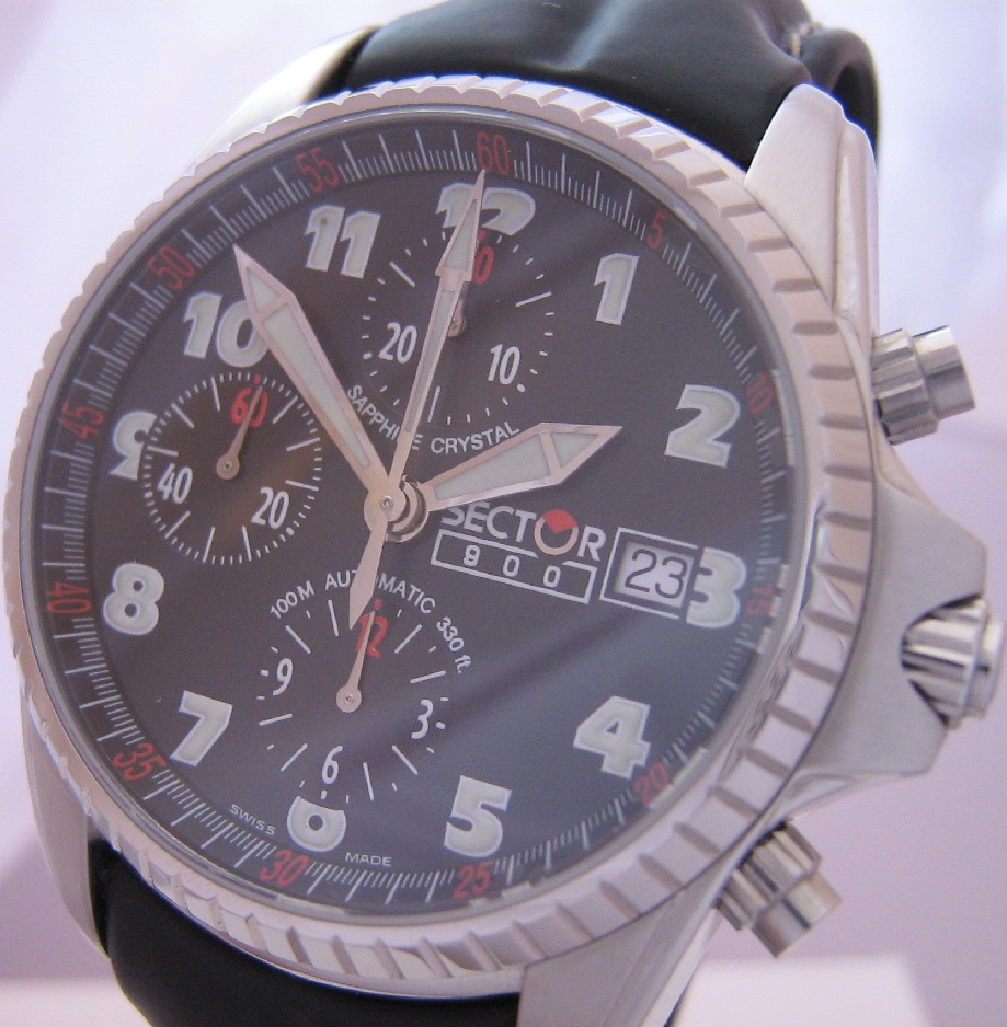 Sector 800 Automatic Chronograph, Black Dial With Black Leather Strap