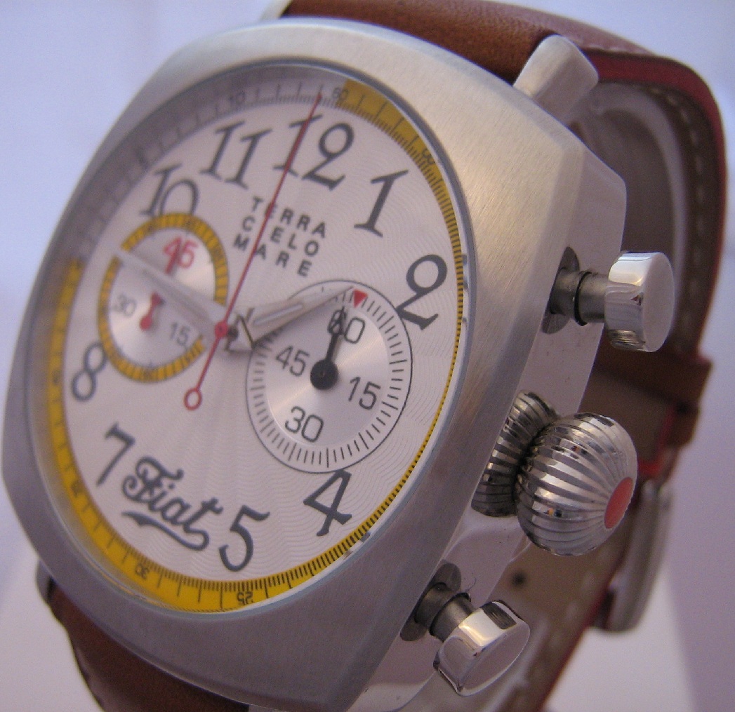 TCM Fiat Football Chronograph, White Dial With Leather Strap