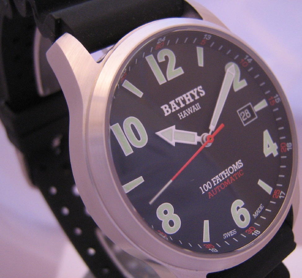 Bathys Hawaii 100 Fathoms Watch, Black Dial With 2 Straps