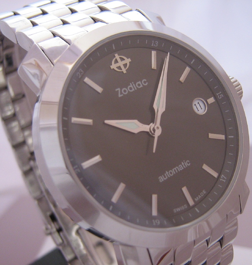 Zodiac Automatic Watch, Black Dial With Steel Bracelet