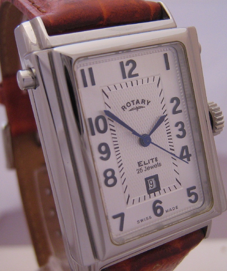 Rotary Elite Hinged Automatic, Silver Dial, Leather Strap