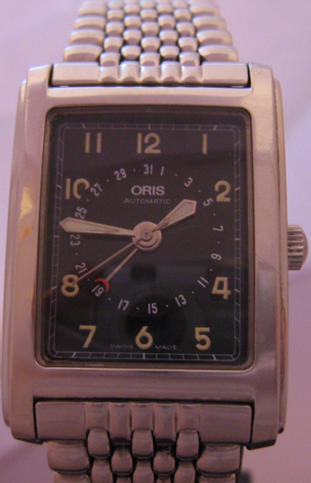 Oris Rectangular Pointer Date, Black Dial With Stainless Steel Bracelet