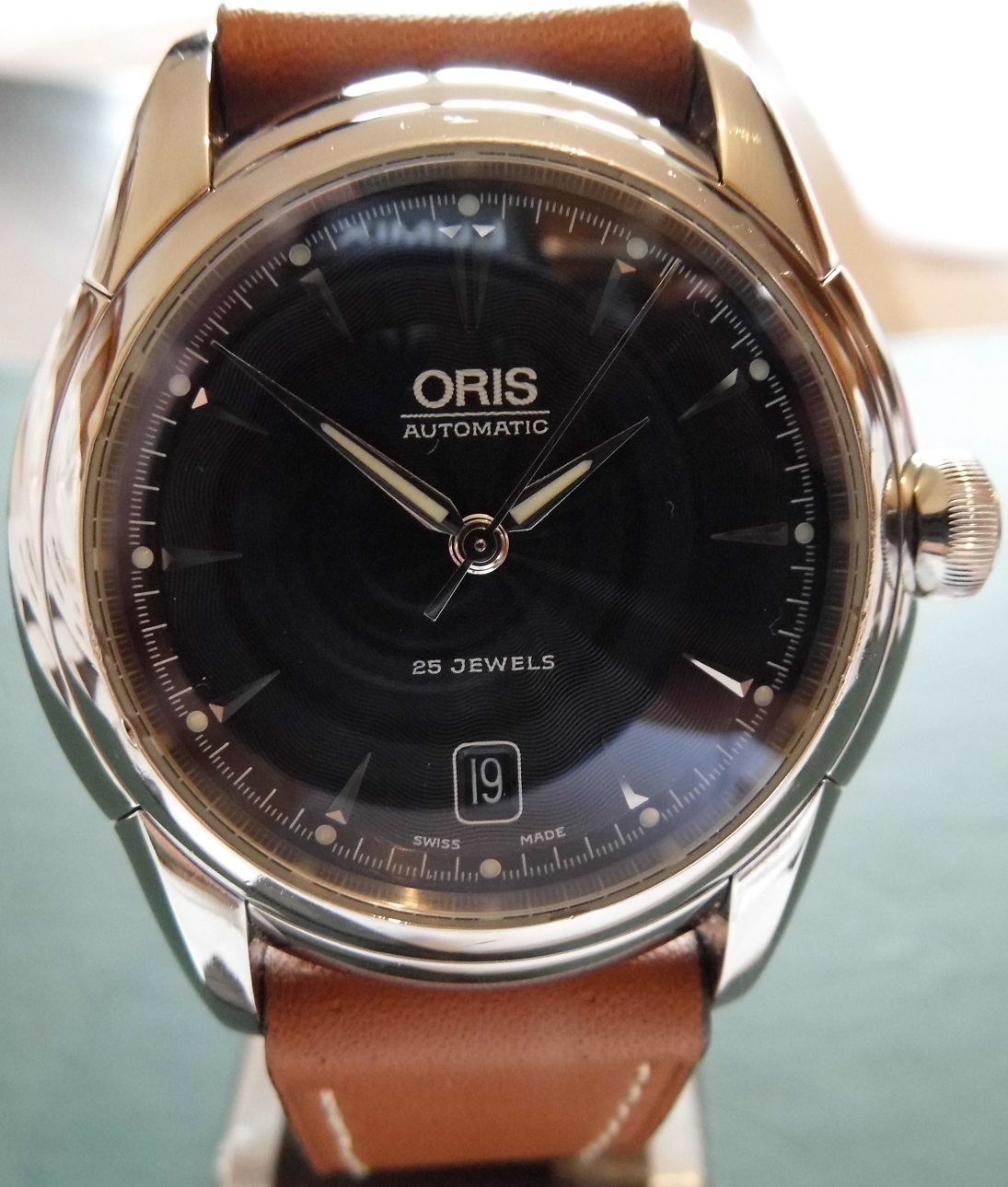 Oris Artelier, Black Dial, Brown Leather Strap