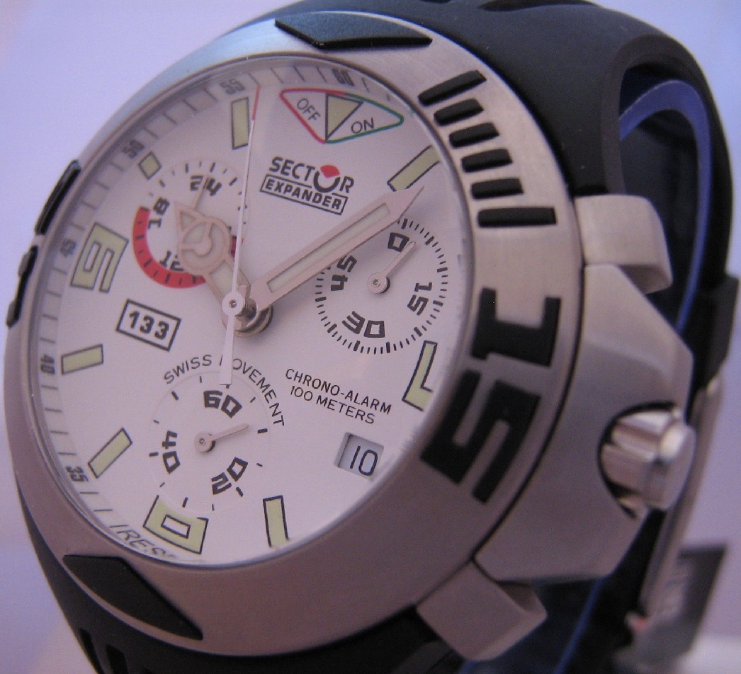 Sector 133 Chrono Alarm, White Dial With Rubber Strap
