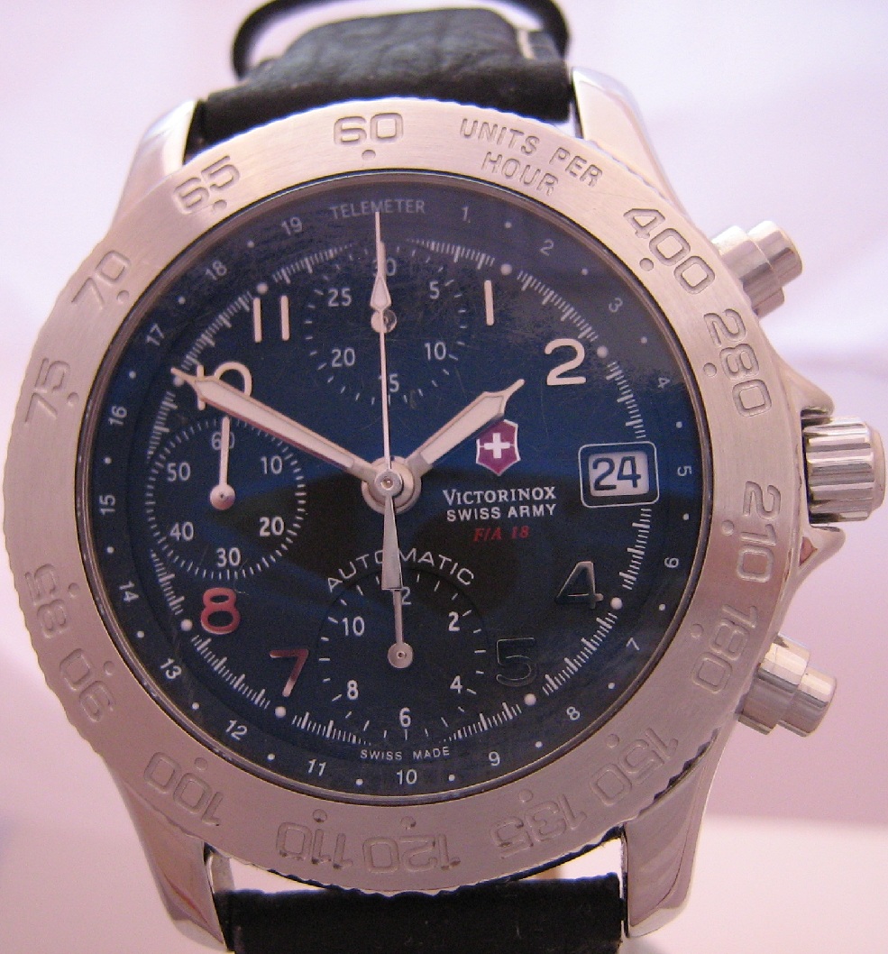 Victorinox Swiss Army FA-18 Chronograph, Black Dial, Leather Strap