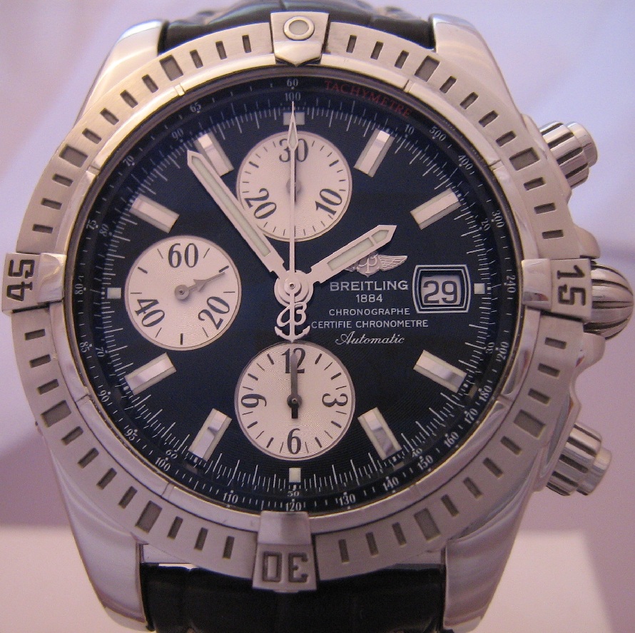 Breitling Chronomat Evolution, Black Dial With Leather Strap