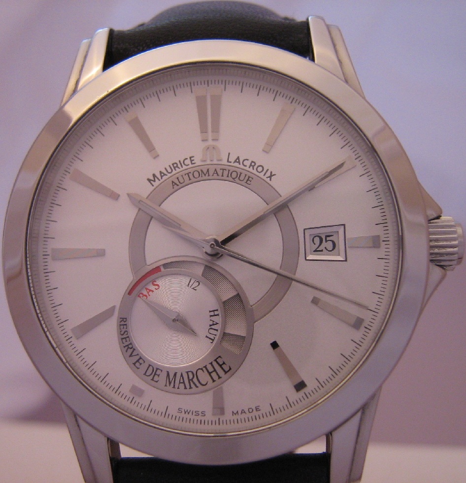 Maurice Lacroix Pontos Reserve De Marche, SIlver Dial With Leather Strap