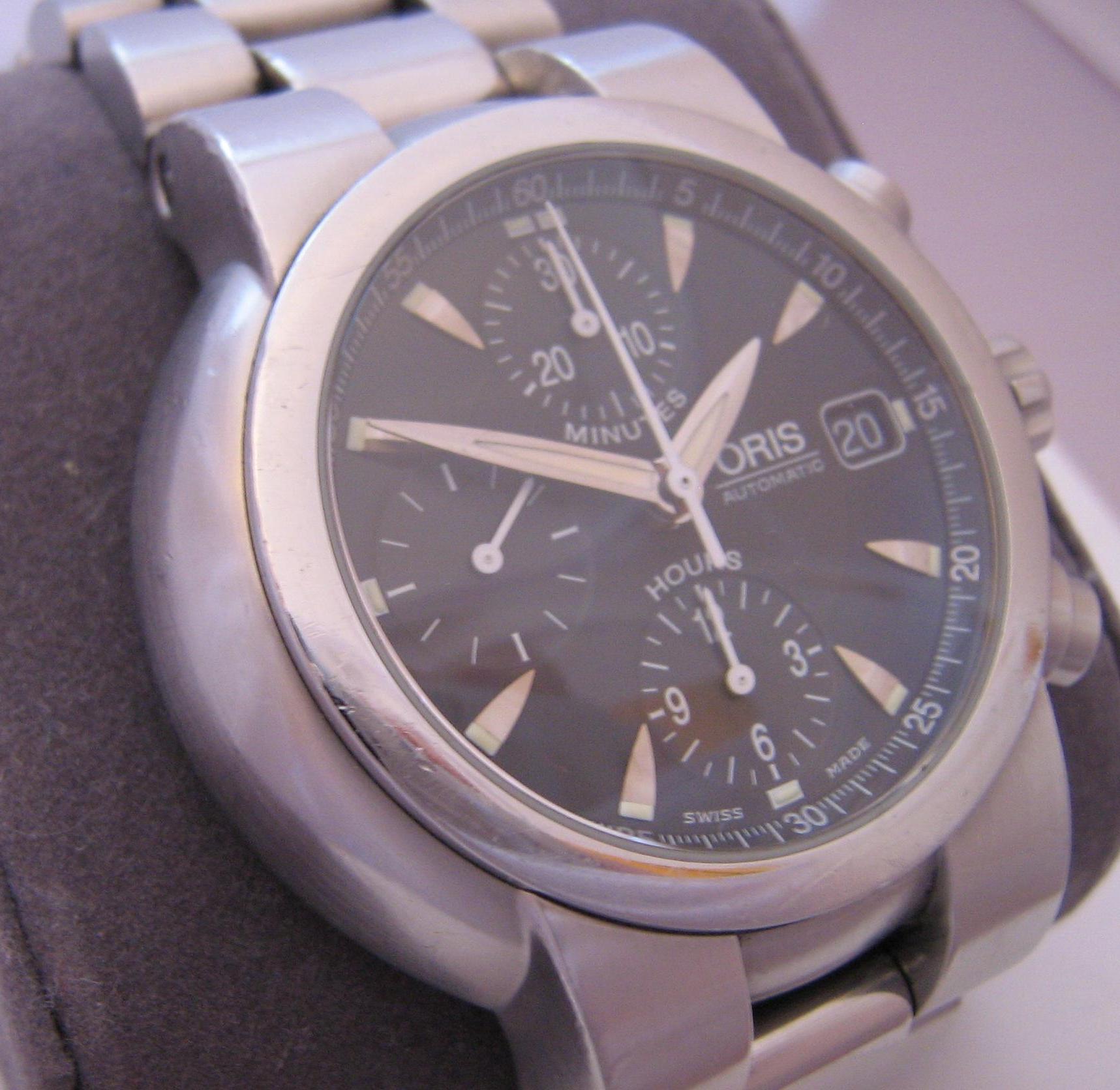 Oris TT1 Chronograph, Black Dial With Stainless Steel Bracelet