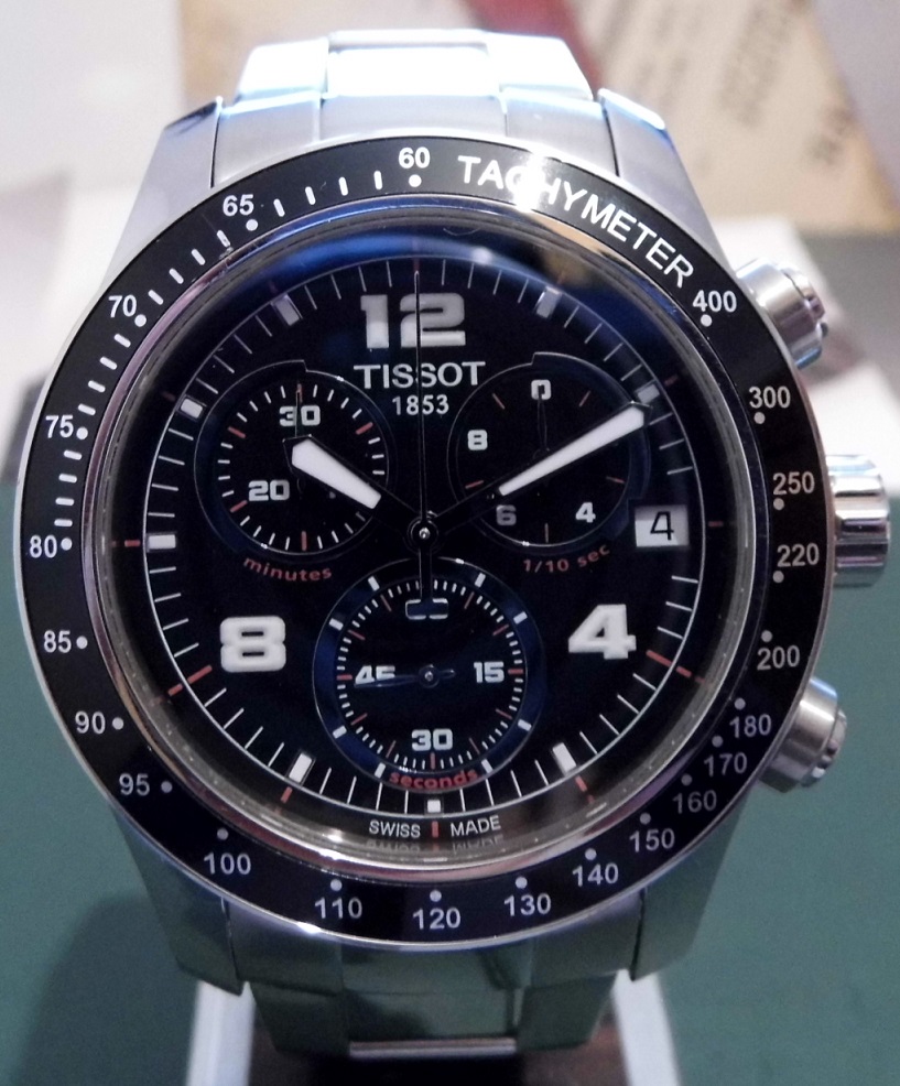 Tissot V8 Chronograph, Black Dial, Steel Bracelet