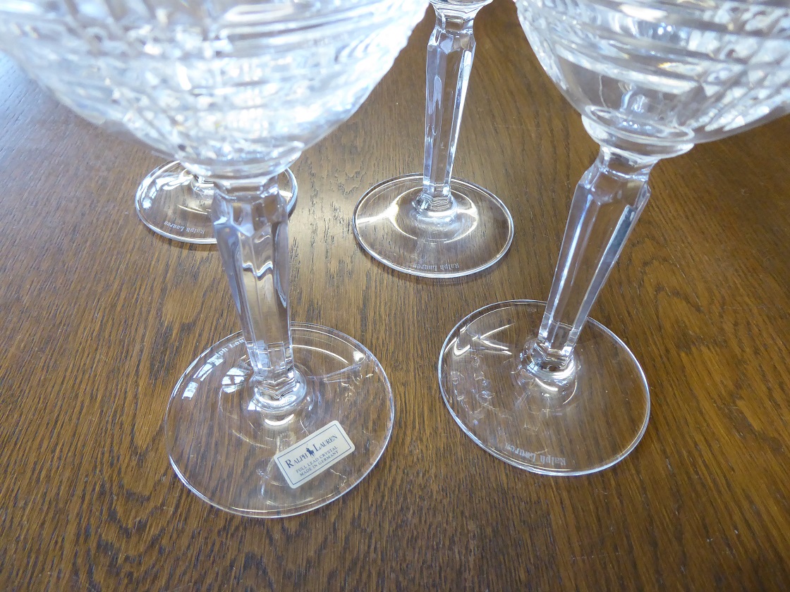 4 Ralph Lauren Glen Plaid Wine Glasses
