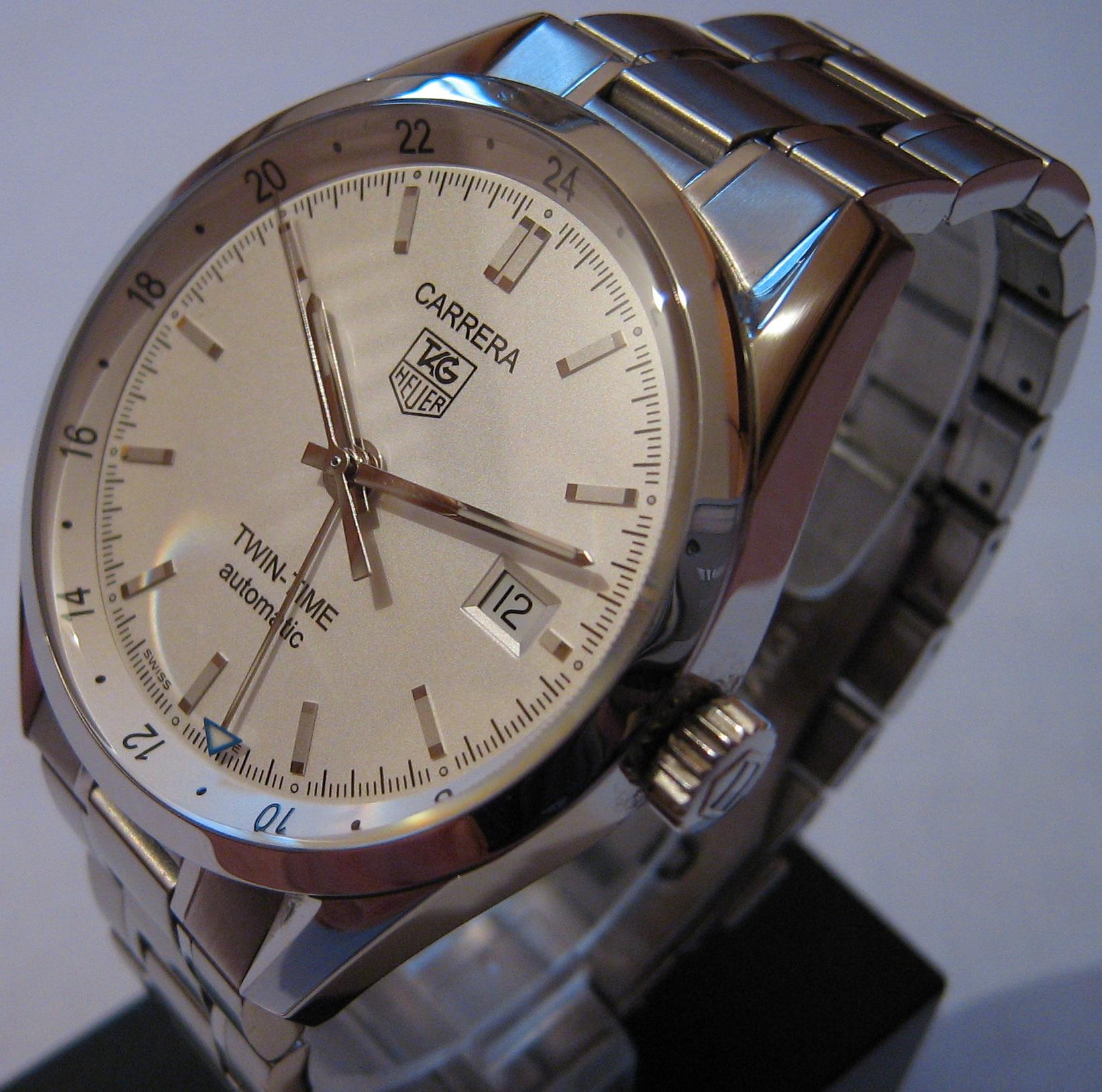 Used Tag Heuer Carrera Twin Time, White Dial, Stainless Steel Bracelet