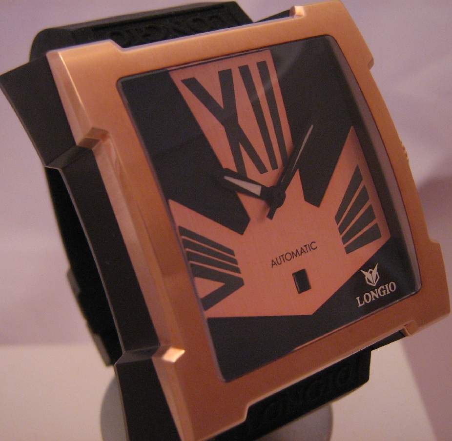 Longio Asmara Automatic, Black / Gold Dial With Rubber Strap