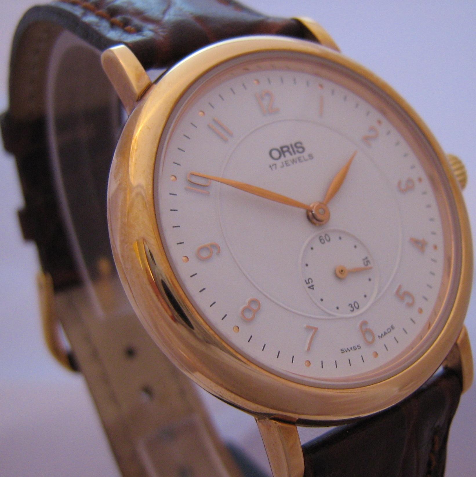 Oris Classic Gold Watch, White Dial With Brown Leather Strap