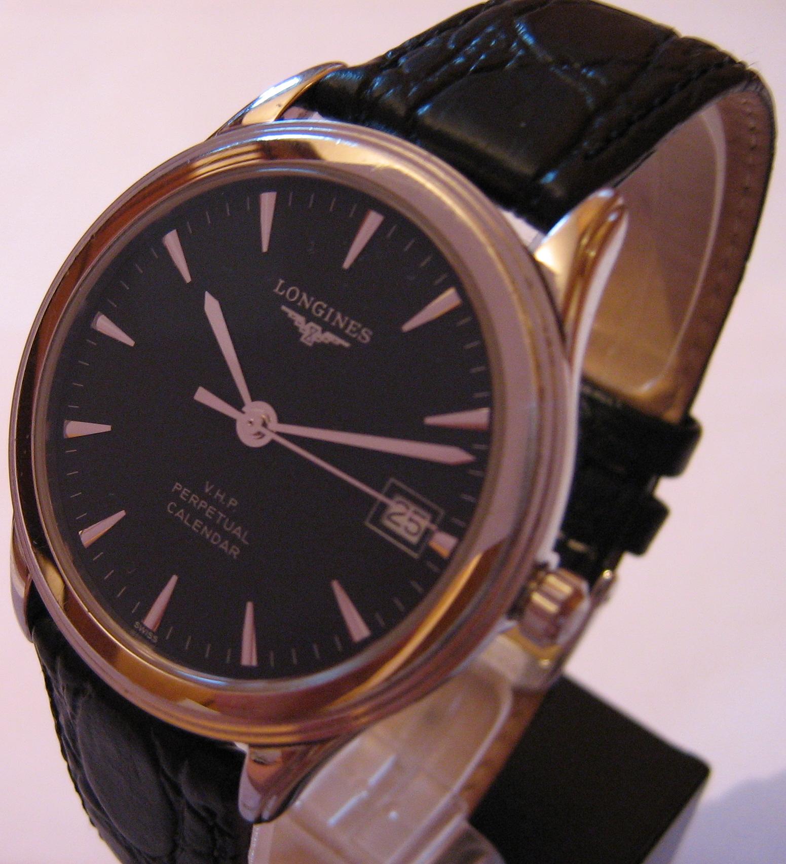 Longines Flagship VHP Watch, Black Dial, Leather Strap & Steel Bracelet
