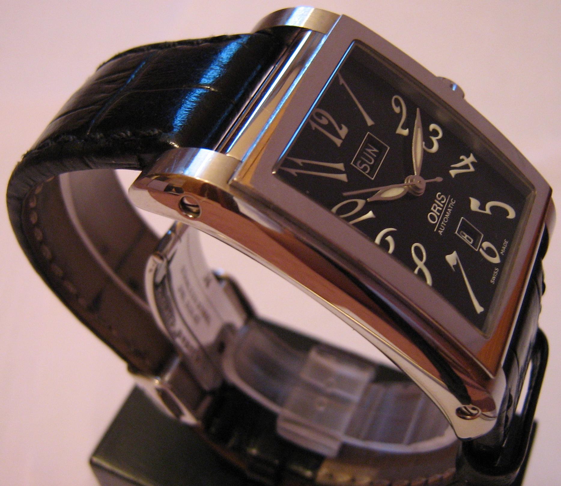 Used Oris Miles Day Date Watch, Black Dial With Leather Strap