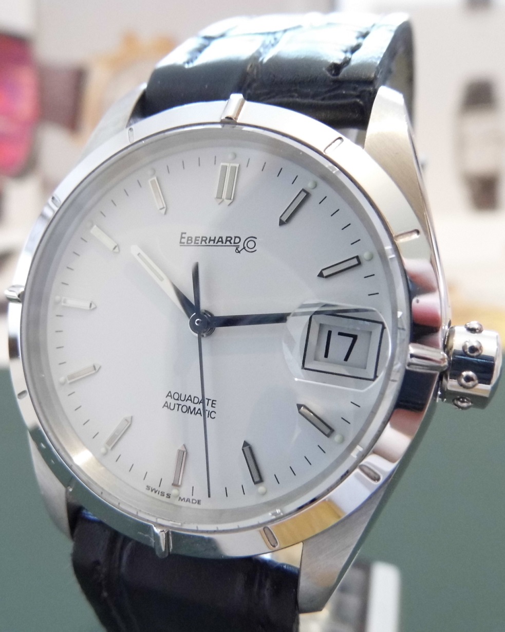Eberhard & Co Aquadate, White Dial, Leather Strap