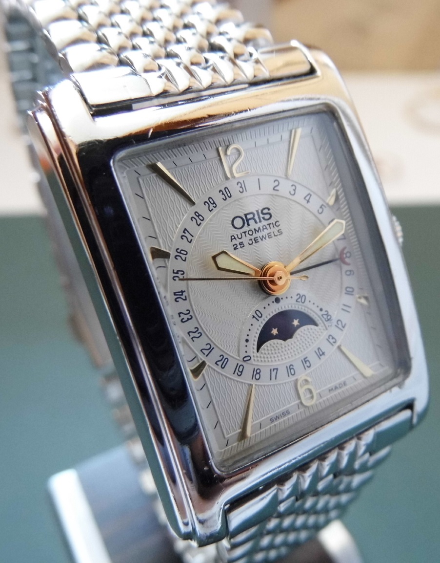 Oris Rectangular Moonphase, Silver Dial, Stainless Steel Bracelet