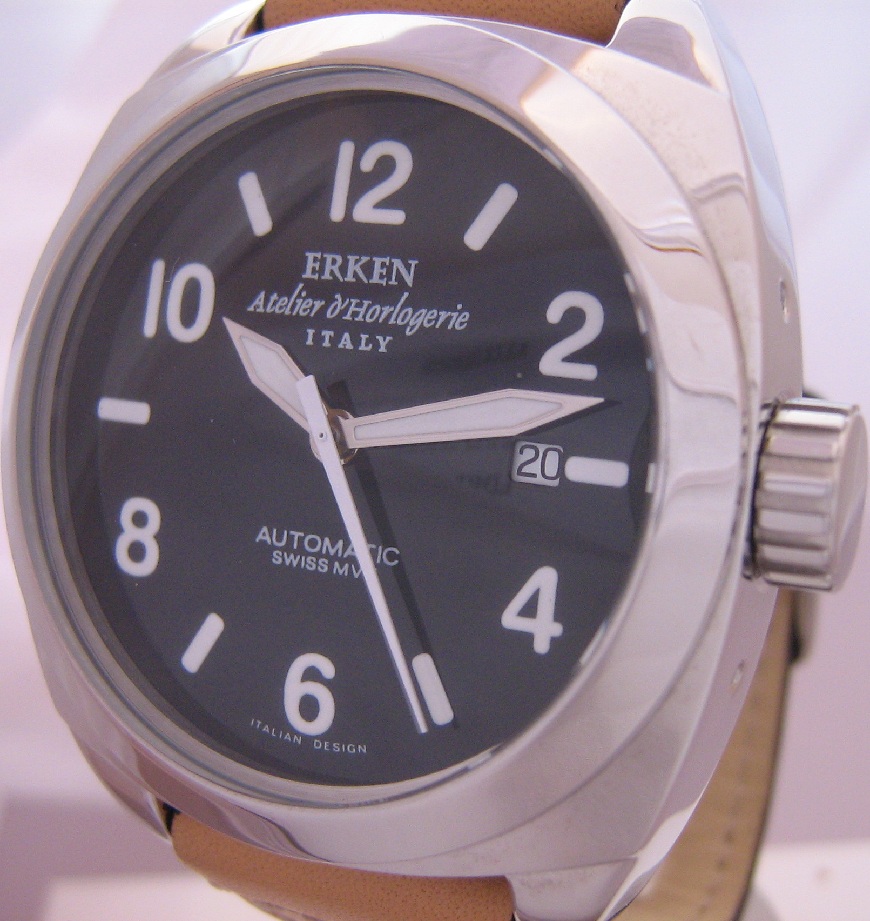 Erken Automatic, Black Dial, Tan Leather Strap