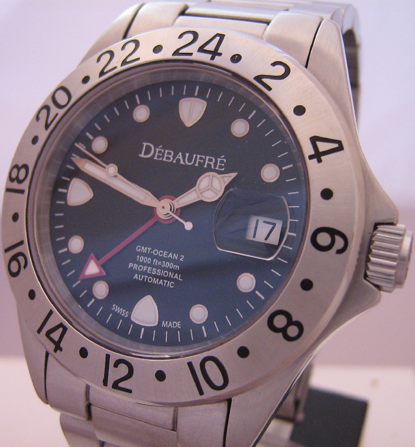 Debaufre Ocean 2 GMT Divers Watch, Black Dial With Stainless Steel Bracelet