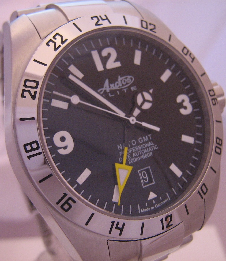 Arctos Elite Nato GMT, Black Dial, Stainless Steel Bracelet