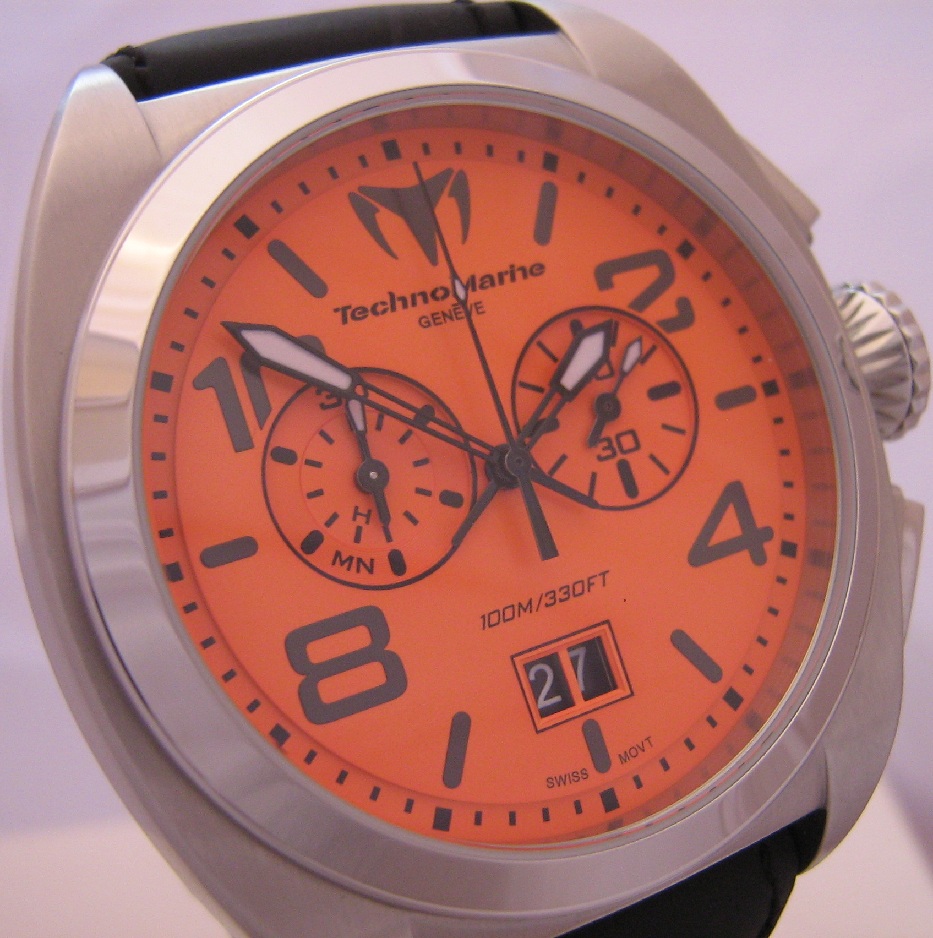 Technomarine US Navy Chronograph, Orange Dial, Leather Strap