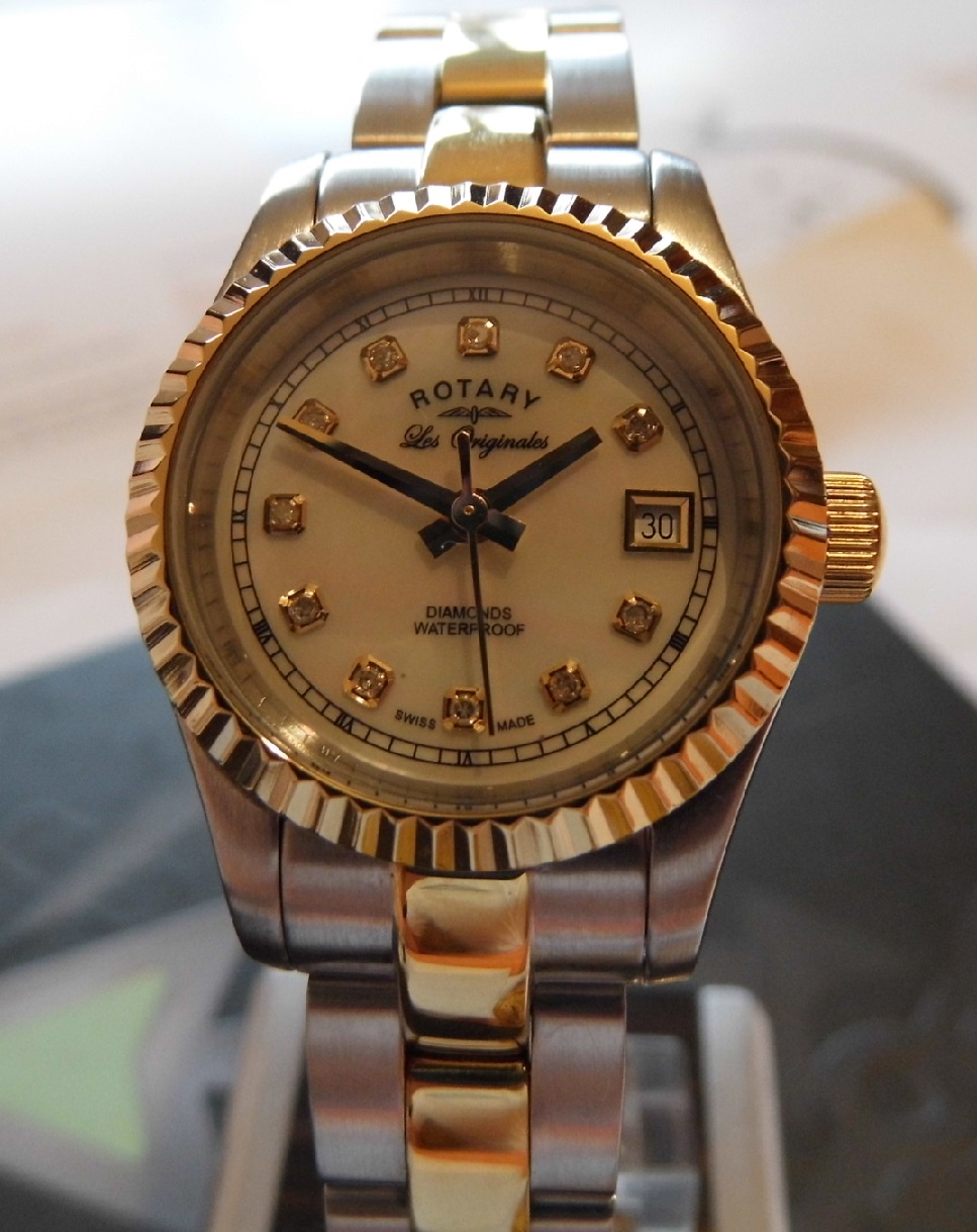 Rotary Les Originales Diamond Set, MOP Dial, Steel Bracelet