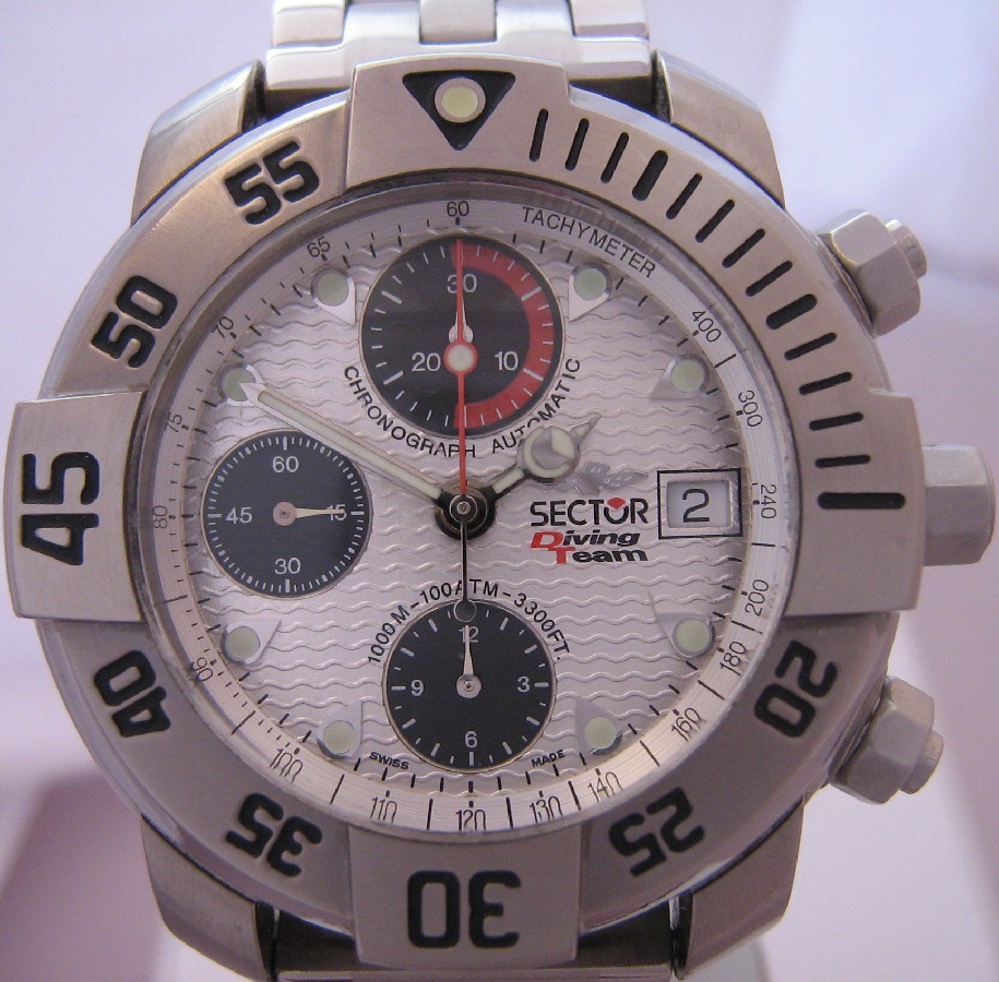 Sector Diving Team 1000 Chronograph, Silver Dial, Titanium Bracelet