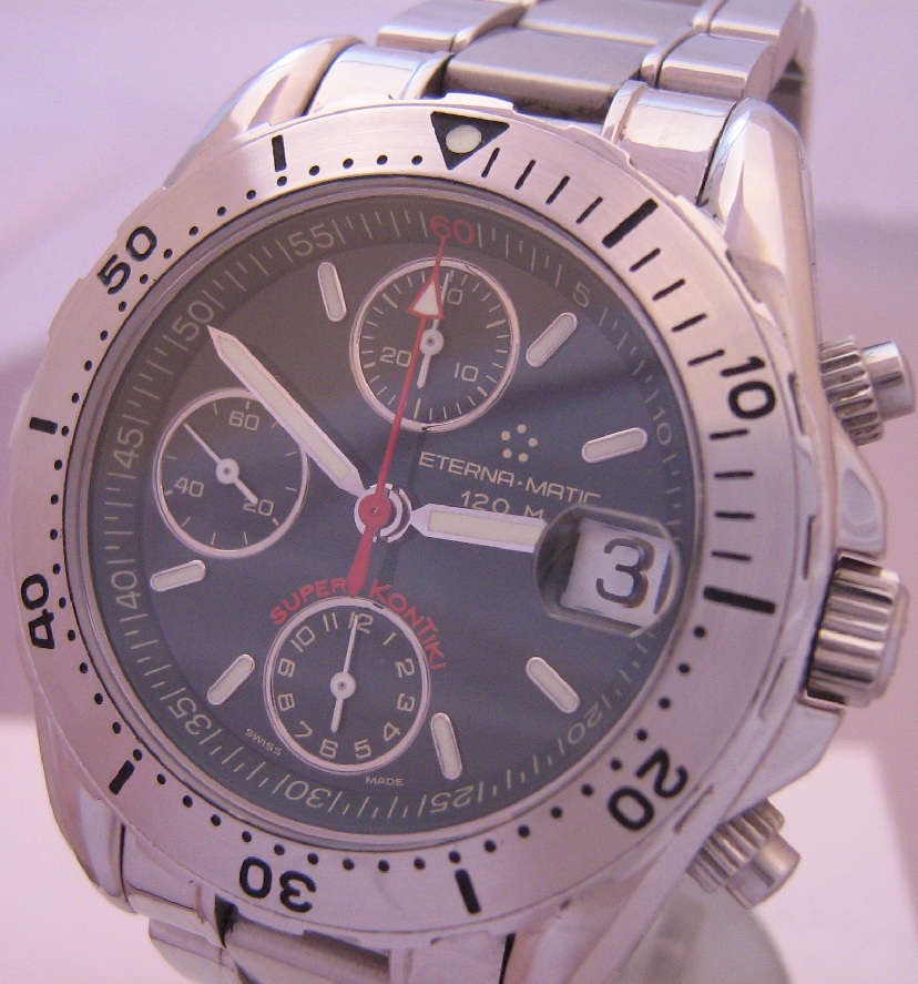 Eterna Super Kontiki Chronograph, Green Dial, Steel Bracelet
