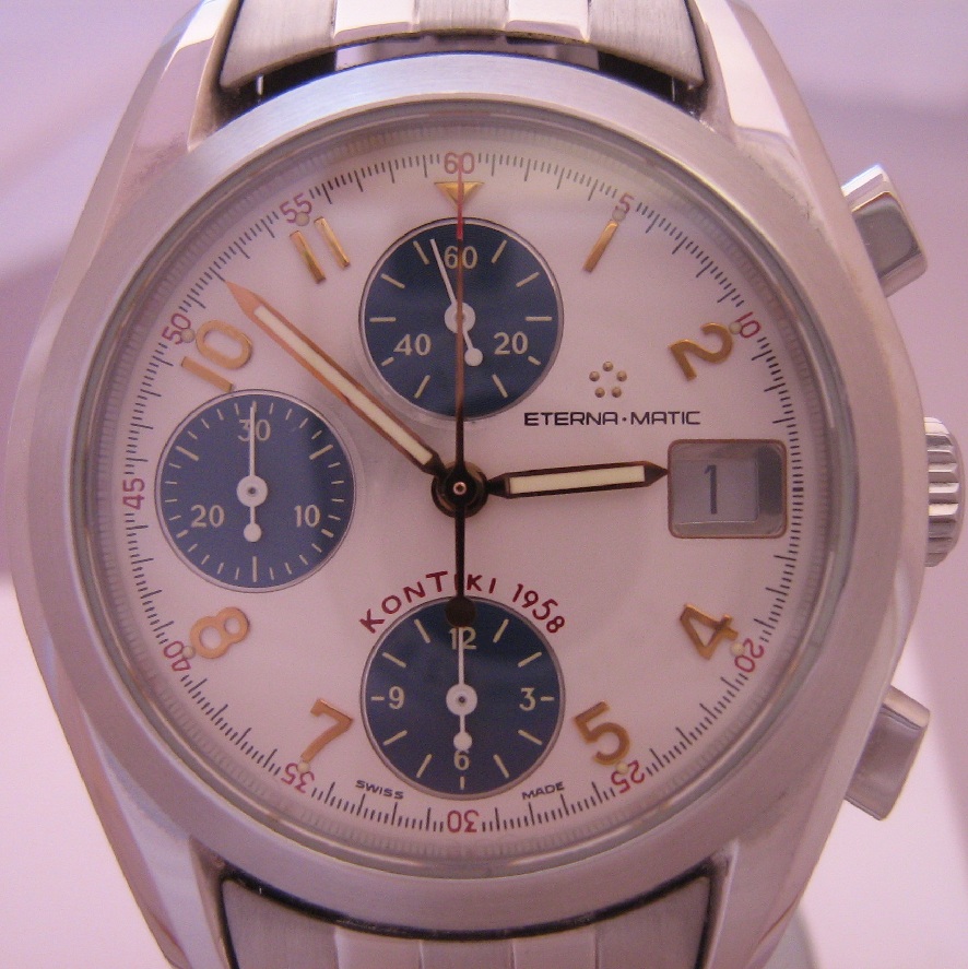 Eterna Kontiki Chronograph, White Dial, Stainless Steel Bracelet