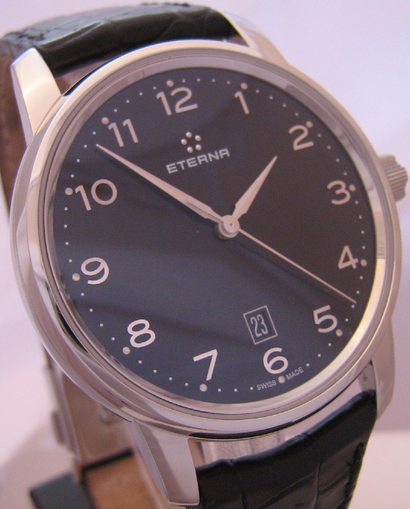Eterna Soleure Automatic Watch, Black Dial With Leather Strap