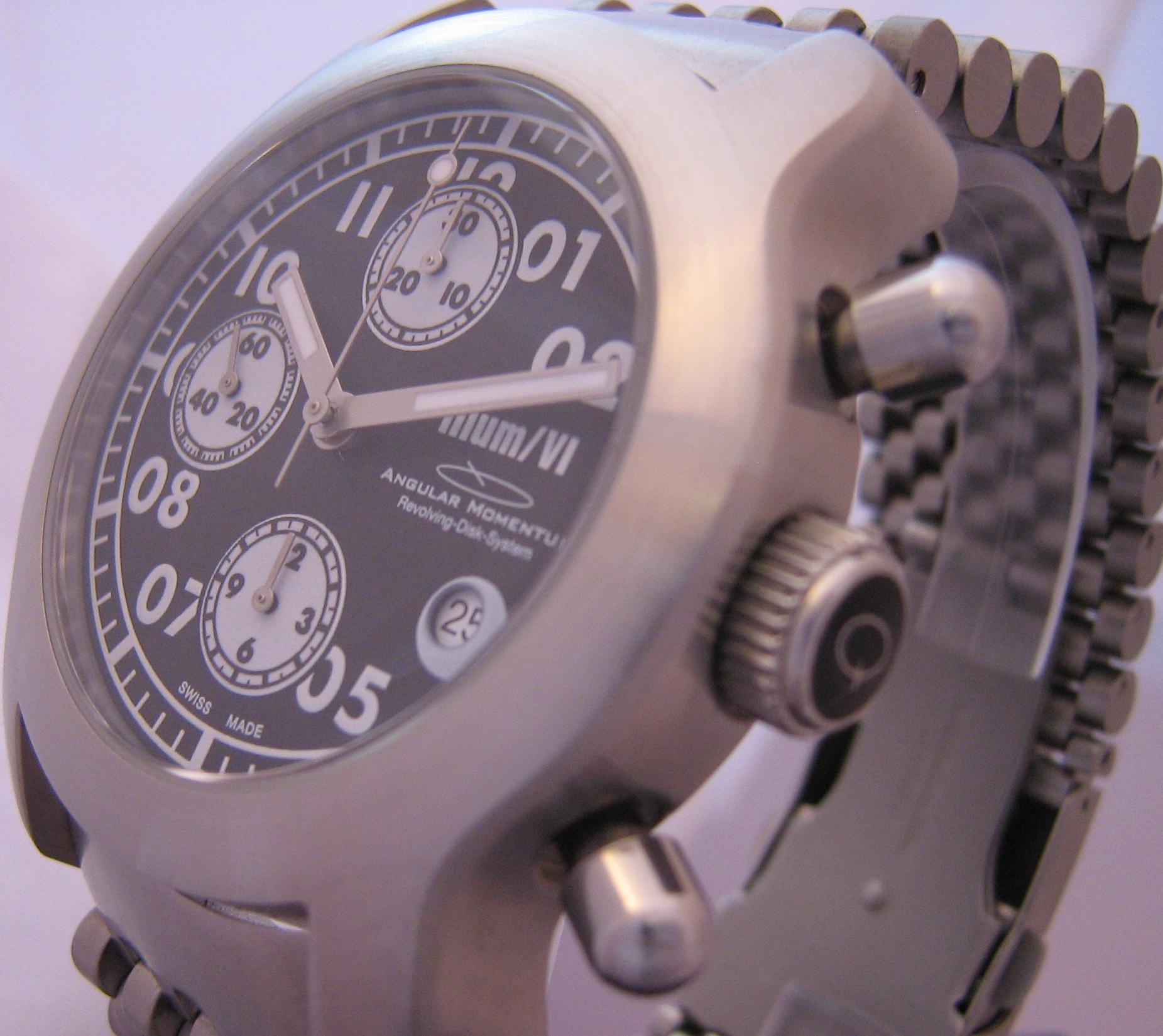 Angular Momentum Illum VI Chronograph, Black Dial With Steel Bracelet