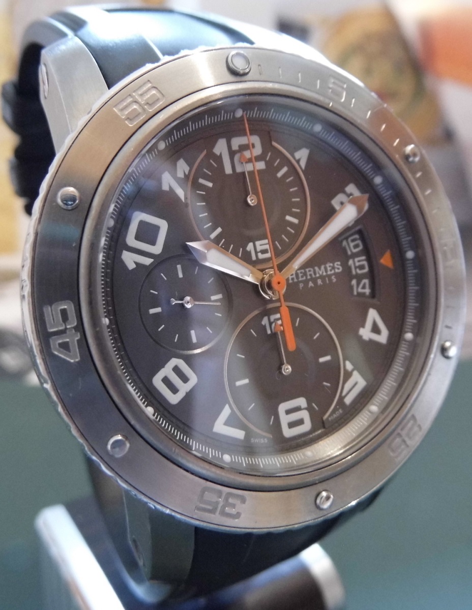 Hermes Clipper Chronograph, Grey Dial, 2 Rubber Straps