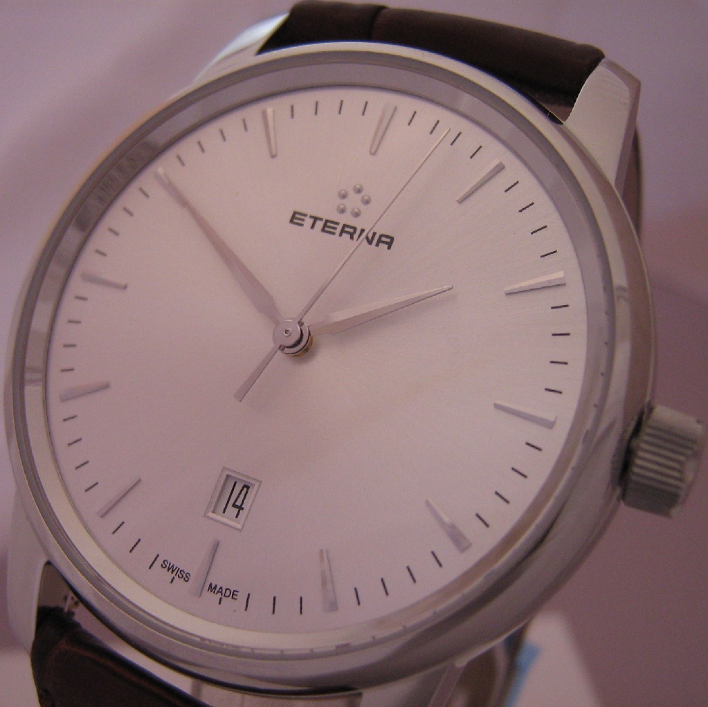 Eterna Soleure Automatic Watch, Silver Dial With Leather Strap