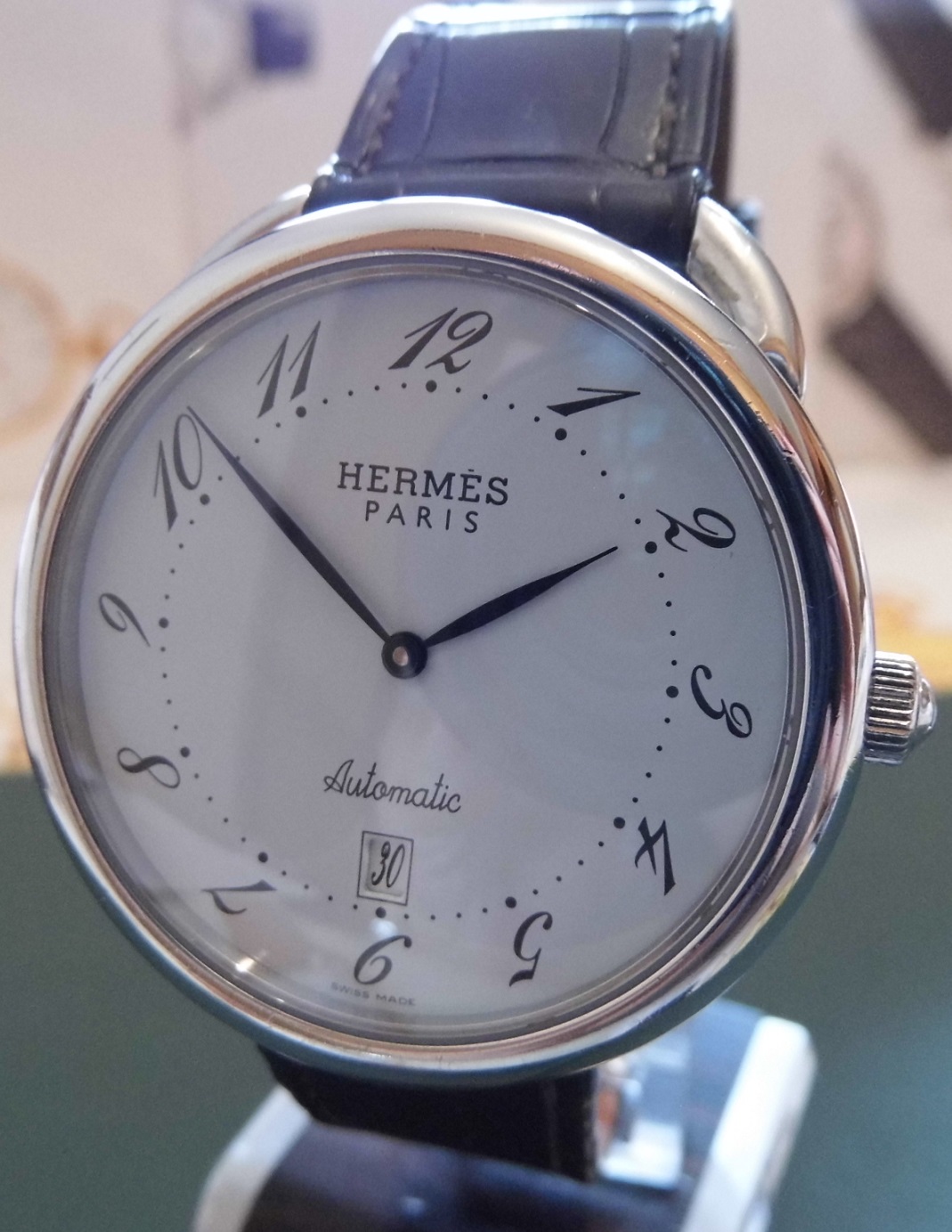 Hermes Arceau TGM Automatic, White Dial, Leather Strap
