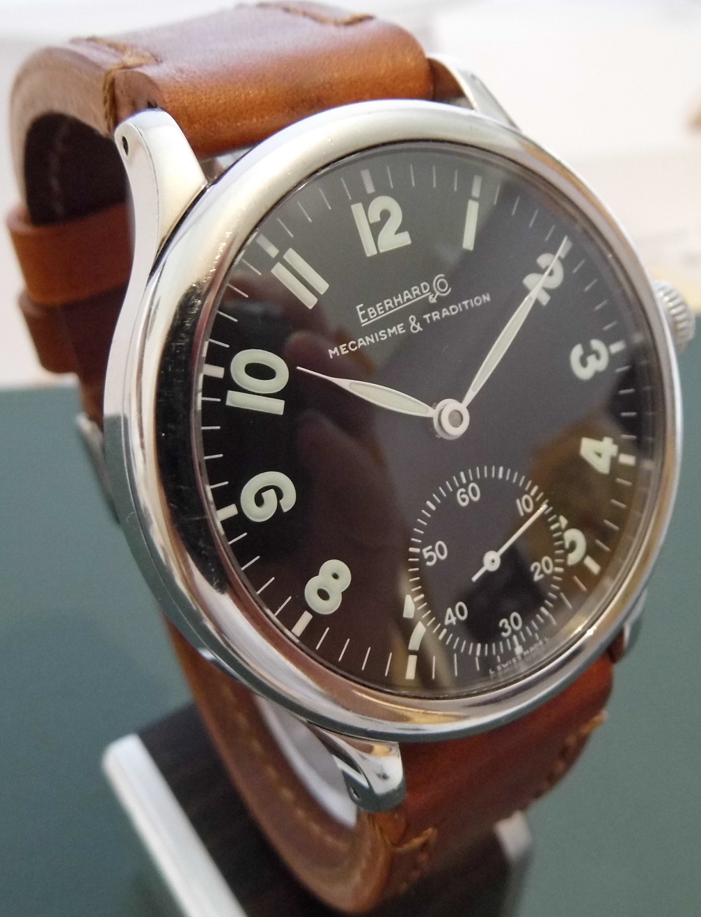 Eberhard & Co Traversetolo Vitre, Black Dial With Leather Strap