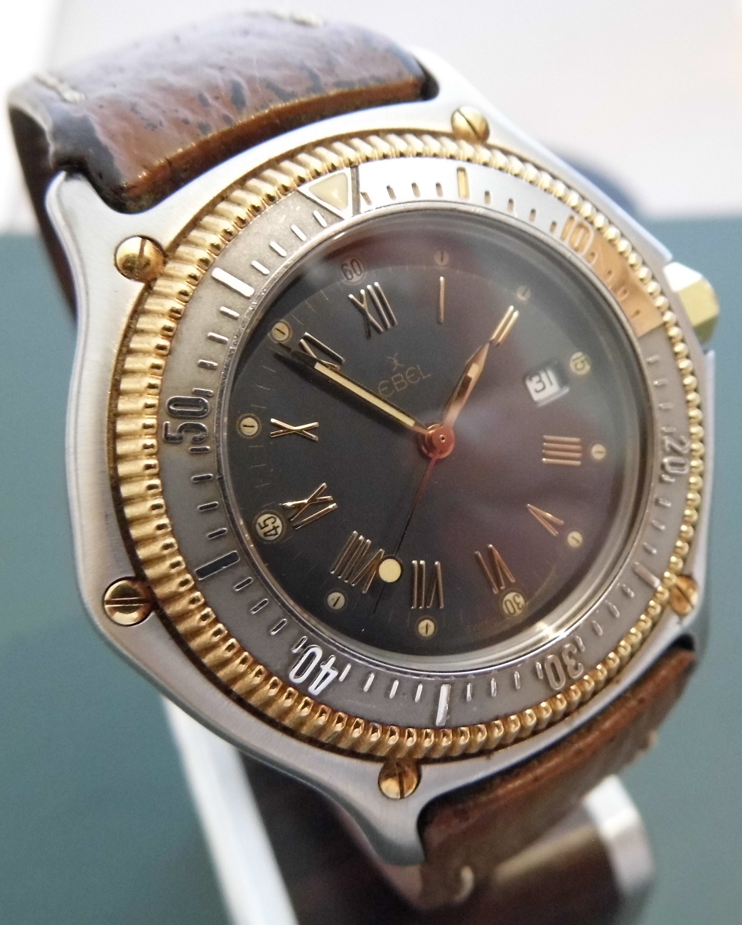 Ebel Discovery Diver, Grey Dial, Brown Leather Strap