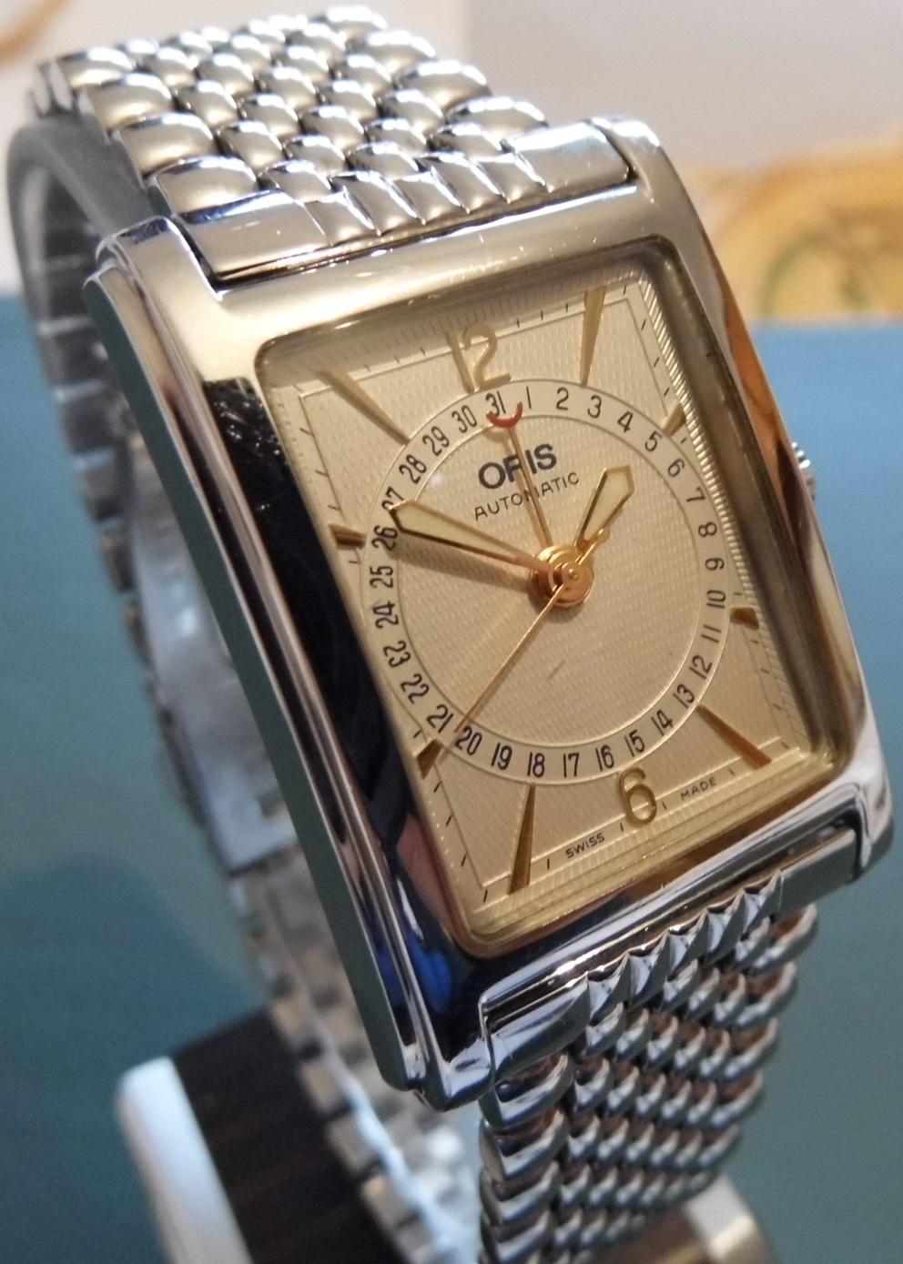 Oris Rectangular Pointer Date, Silver Dial, Stainless Steel Bracelet